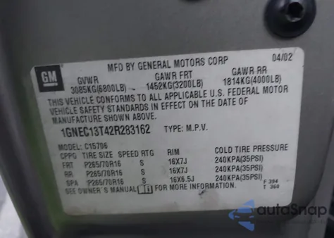 2002 Chevrolet Tahoe Lt z USA, uszkodzony, nr VIN 1GNEC13T42R283162